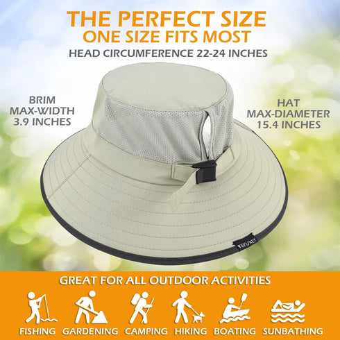 EINSKEY Women's Ponytail Sun Hat, Packable Wide Brim Large Head Bucket Hat for Fishing Hiking Gardening Safari Beach Pool...