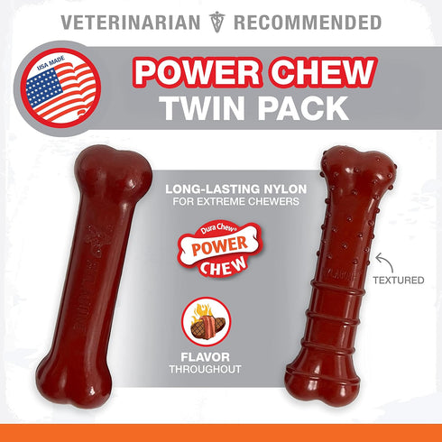 Nylabone Power Chew Basted Blast Dual Flavored Dog Chew Toys for Aggressive Chewers - Durable Dog Bones with 2 Layers of Flavor - Bacon and Steak ...