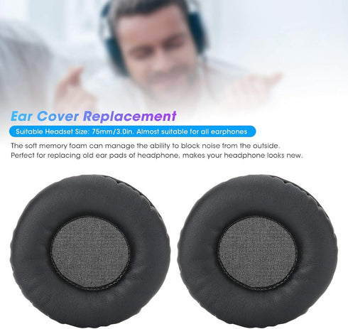 Foam Ear Pad Replacement Cushions, 75MM/3.0in Headphone Universal Ear Cushions Replacement Headset Noise Reduction Foam Ear Pads Covers Black...
