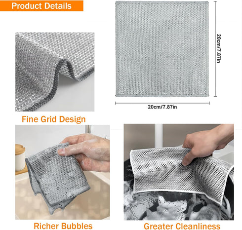 10 Pcs Non Scratch Wire Dishwashing Rag, Microfiber Cleaning Cloth for Washing Dishes, Kitchen Cleaning Rags for Wet and Dry, Kitchen Towels and D...