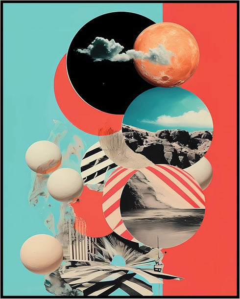Posterizer 1 pcs-sci-fi abstract planets collage-Landscape & Nature Art-Abstract & Modern Art-Gift for Nature, Surfers and Beach Lovers- UNFRAMED ...