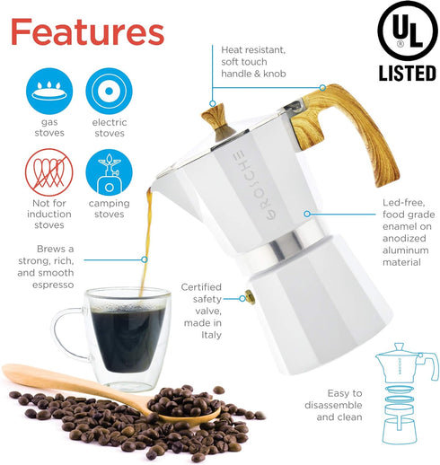 GROSCHE Milano Moka Stovetop Espresso Coffee Maker (3 Cup / 150 ml, White)...