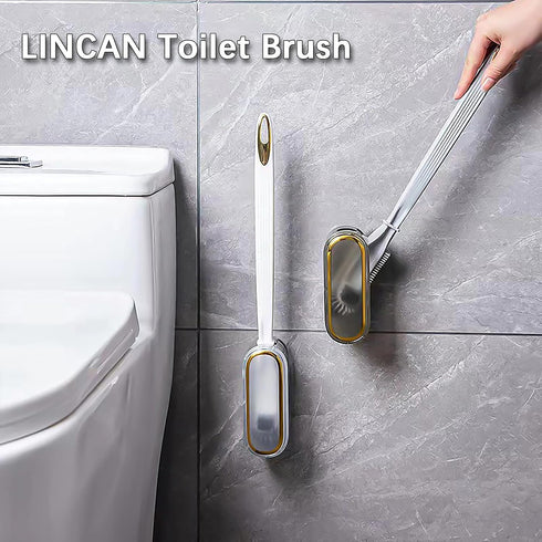 Bathroom Toilet Bowl Brush and Holder Set, Curved Design Toilet Brush Strap for Deep Cleaning, Wall Mounted Multifunctional No Dead Corner Toilet ...