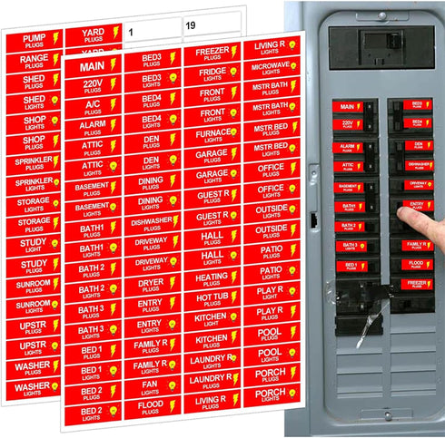Premium Durable Circuit Breaker Labels, 129 Waterproof Fuse Box Stickers, Easy to Read and Install (red, 1)...