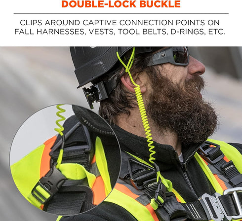 Coiled Lanyard with Buckle End, No Snag Design, Easily Attaches to Hard Hat, Tools, or Small Valuables, Weight Capacity 2lbs, Ergodyne Squids 3157...