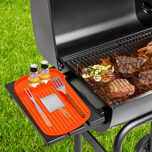 Silicone Griddle Tools Mat for Blackstone,16.9"x 11.8" Spatula Mat with Drip Pad,Heat-Resistant Grill BBQ Caddy Utensils Holder for Kitchen,Cookin...