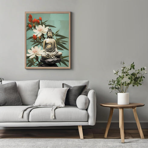 Posterizer 1 pcs-Budhha and flowers peaceful collage-Religious Posters-Abstract & Modern Art-Gift For Buddhism Meditation philosophy Fans- UNFRAME...