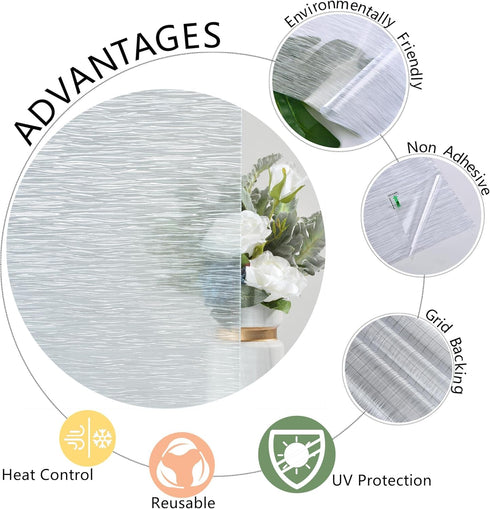 VELIMAX Frosted Window Privacy Film Non Adhesive Window Cling Removable Glass Covering Clear Water Opaque Window Film for Home Anti UV 17.7x78.7 i...