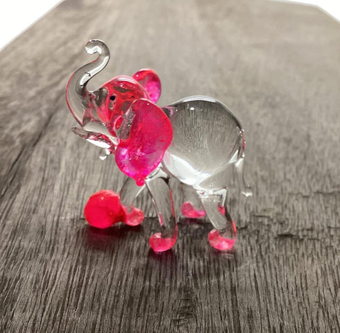 Garden Deco Glow in The Dark Pink Elephant Kick Football Hand Blown Art Glass Figurine Ornament Sculpture...