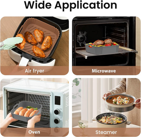 2 Pack Air Fryer Silicone Liners, Square Airfryer Liners, Silicone Air Fryer Liners Reusable for 4-6 QT, Air Fryer Accessories Replacement for Par...