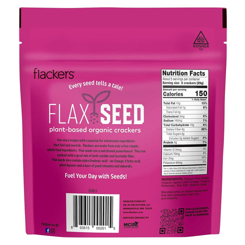 Flackers Organic Rosemary Flaxseed Crackers, 5 Ounce 1-Pack, Gluten Free, Non GMO, Vegan, Keto Snack, 9 Grams Fiber, 1 Net Carb...