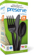 Preserve Recycled Plastic Cutlery Made in USA, 24 Count (8 Forks, 8 Knives, 8 Spoons), Black...
