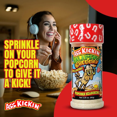ASS KICKIN' Jalapeno Cheddar Popcorn Seasoning - Great for Gourmet Popcorn or Chicken Wings and Meat - Perfect Stocking Stuffers or Christmas Gift...