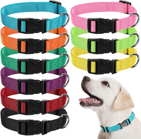9 Pieces Adjustable Dog Collar for Medium Dogs, Soft Nylon Dog Collar with Quick Release Buckle Collar Bulk for Dogs Walking Running Training (Bri...