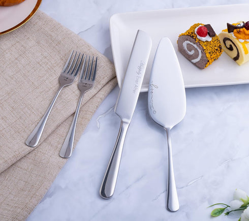 Cake Cutting Set for Wedding, Wedding Cake Knife and Server set, Forks and Cutter Pie Spatula Birthday Anniversary Christmas Gift of 4 (Silver)...