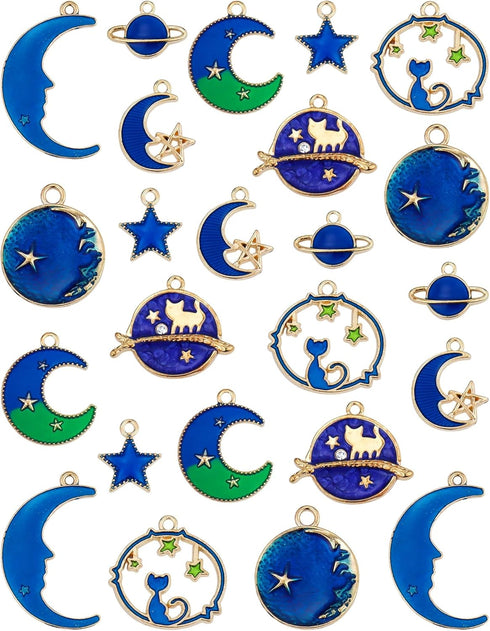 JIALEEY Assorted Gold Plated Enamel Cat Moon Star Celestial Charm Pendant DIY for Earrings Necklace Bracelet Jewelry Making and Crafting...