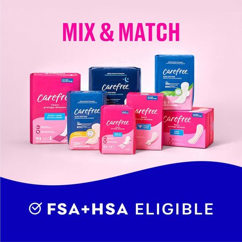 Carefree Panty Liners for Women, Regular, Wrapped, Unscented, 54ct | Pantiliners, Carefree Liners, Daily Liners for Women, Light Periods and Leaks...