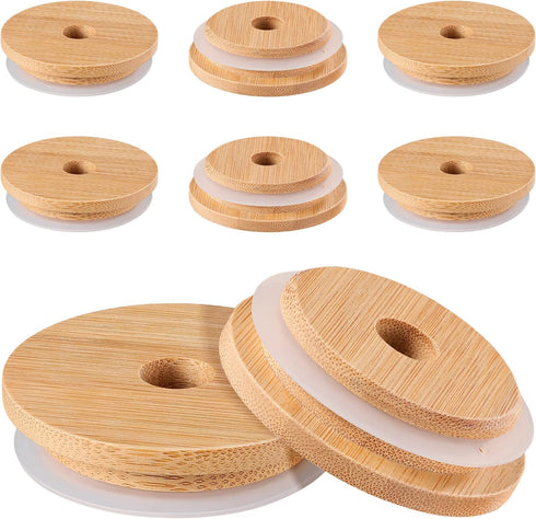 DOITOOL 8pcs Bamboo Jar Lids with Straw Hole Reusable Bamboo Jar Lids for Regular Mouth Mason Jar 70MM...
