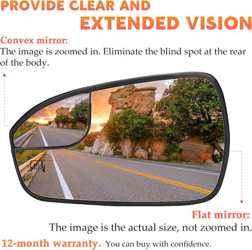 Driver/Left Side Power Heated Mirror Glass Fits for Ford Fusion 2013 2014 2015 2016 2017 2018 2019 2020 Replacement for DS7Z17K707F DS7Z-17K707-F...