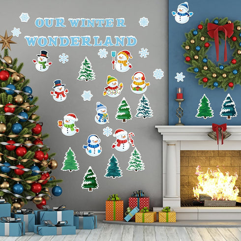 Haooryx 83Pcs Christmas Winter Snowmen Bulletin Board Set Classroom Decoration, Snow Snowman Patterned Paper Cut-Outs Blackboard Border Decor for ...