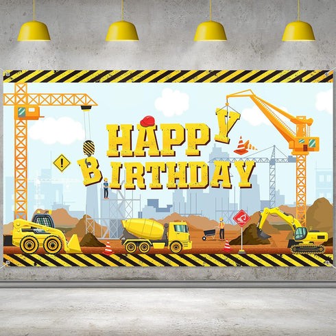 Irenare Construction Happy Birthday Backdrop Dump Truck Background Excavator Crane Birthday Party Banner Digger Excavator Truck Background Photogr...