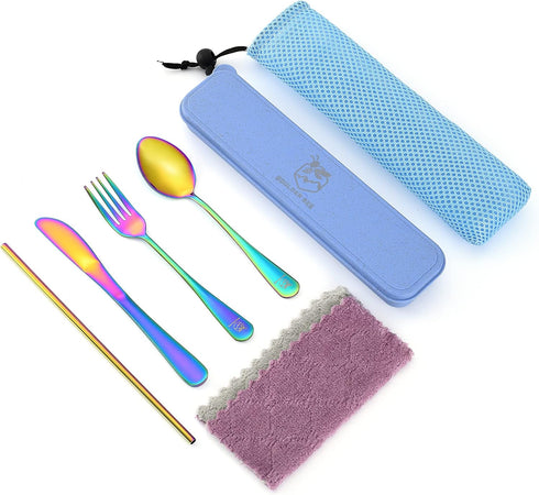 | Travel Utensils Set | Reusable Camping Cutlery Set | Stainless Steel Flatware Set | Portable Silverware Set with Case | Includes Knife/Fork/Spoo...