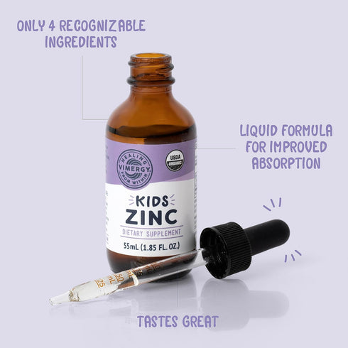 Vimergy Kids Organic Liquid Zinc – Fast-Absorbing Immune Support* – Promotes Healthy Bones & Skin – USDA Organic, Kosher, Vegan, Non-GMO – 55 mL...