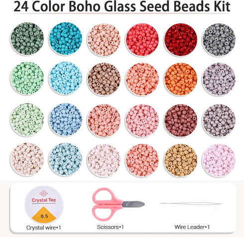 8800 PCS 3mm Glass Seed Beads for Bracelet Making Kit, 24 Colors Boho Friendship Bracelet Kit, Small Seed Beads for Jewelry Making, Ideal Gifts fo...