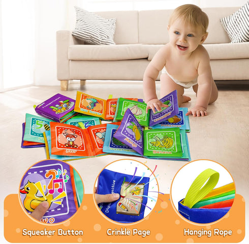 Dr.Rapeti Soft Cloth Books Baby Books Bath Books 6-Pack for Baby Infant Toddler Kids Crinkle Squeaky Washable Chewable Non-Toxic Early Educational...
