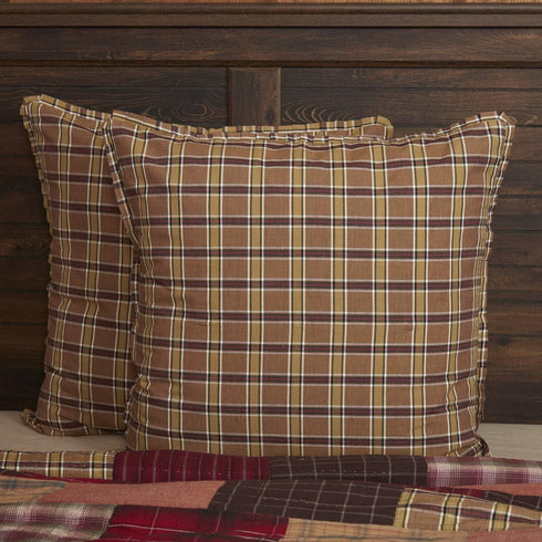 VHC Brands Wyatt Bedding Accessory, Euro Sham 26x26, Plaid Tan...