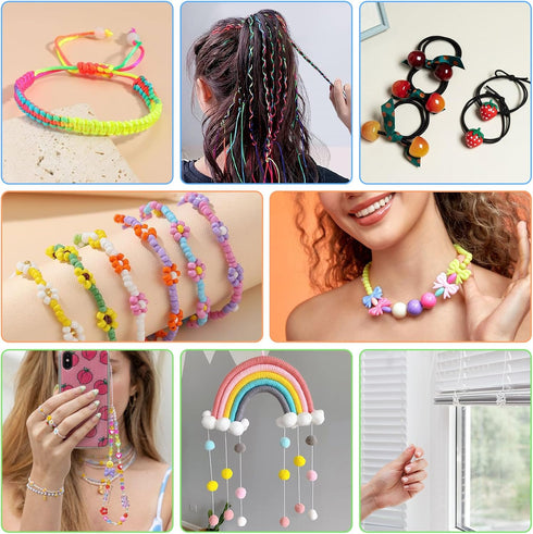 FIVEIZERO 2 Rolls Black Elastic Bracelet String Total 330 Feet,1mm,1.2mm,1.5mm Elastic Beading Cord Stretchy String with Scissors and Beading Need...