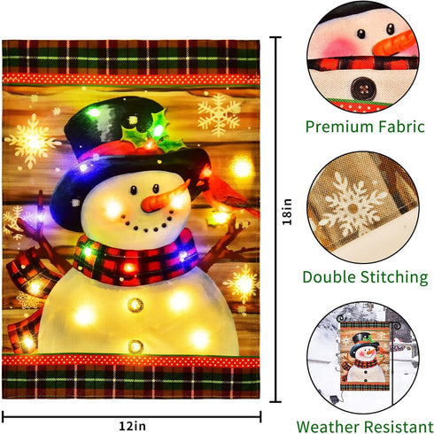 Lighted Christmas Garden Flag for Outside, Led Snowman Garden Flag, Winter Yard Flag 12x18 Double Sided for Outdoor Yard Porch Lawn Decoration...