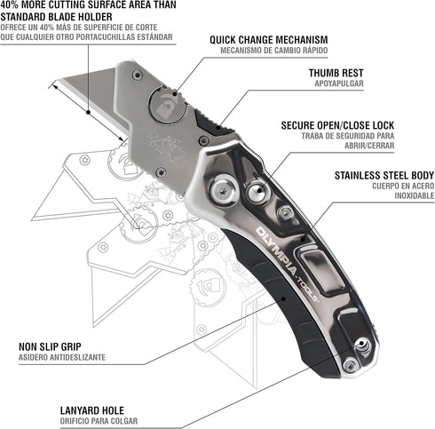 Olympia Tools 33-125 Turbofold Stainless Steel Utility Knife...