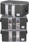 Clothes Storage Bag Organizer for, Blankets, Clothing, Comforters and Bedding Sets - Stackable with Zippers - Clear Window - 3 Pack Grey...