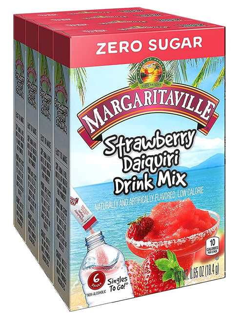 Margaritaville Singles To Go Water Drink Mix - Strawberry Daiquiri Flavored, Non-Alcoholic Powder Sticks (4 Boxes with 6 Packets Each - 24 Total S...