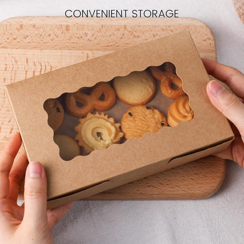 VGOODALL 20PCS snack Cookie Boxes with Window, 7"x4.3"x1.5" Brown Bakery Boxes Treat Bakery Cake Boxes for Macaron Chocolate Dessert Wedding Birth...
