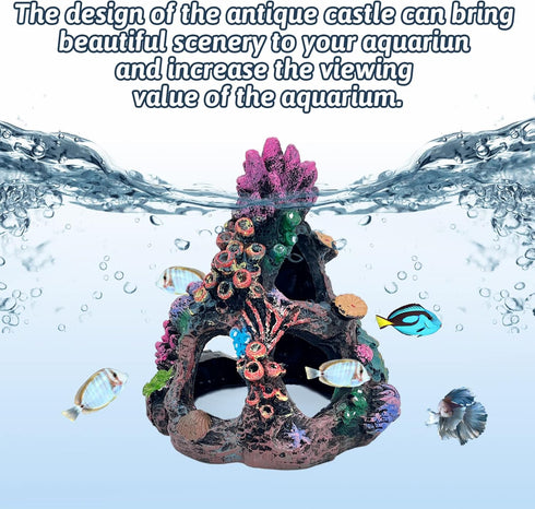 PINVNBY Coral Aquarium Decoration Fish Tank Resin Rock Mountain Cave Ornaments Betta Fish House for Betta Sleep Rest Hide Play Breed...