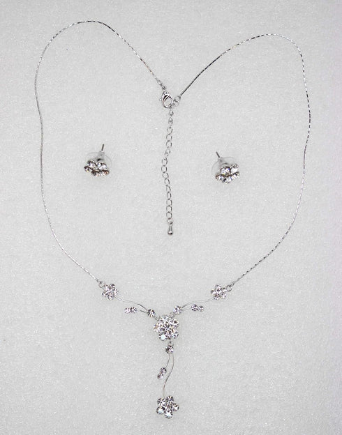 Faship Gorgeous Rhinestone Crystal Floral Necklace Earrings Set...