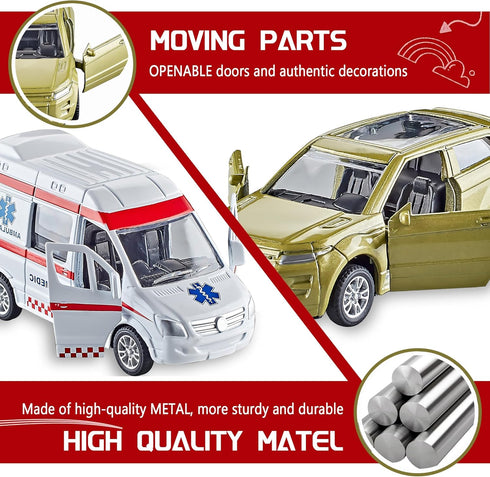 Die-cast Metal Toy Cars Set of 5, Openable Doors, Pull Back Cars Ambulance, Gift Pack for Kids (Official Car ?)...