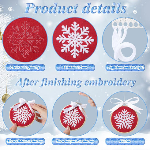6 Sets Winter Embroidery Kit for Beginners Snowflakes Christmas Cross DIY Needlepoint Kit with Patterns, Instructions, Embroidery Hoops, Threads, ...