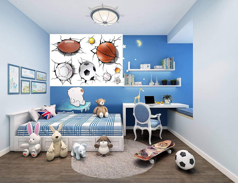 3D Rugby Football Basketball Volleyball Soccer Ball Wall Decals Stickers Wall Stickers Decals Wall Decor Decals Wall Decor Sports Decals Wall Mura...