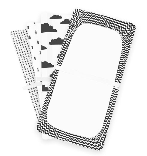 Changing Pad Cover – Premium Baby Changing Pad Covers 4 Pack – Boy or Girl Changing Pad Cover – Pure Jersey Machine Washable Black and White Chang...