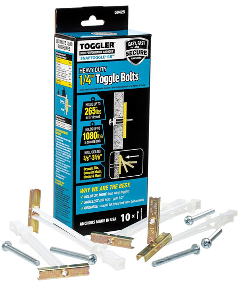 TOGGLER SNAPTOGGLE BB Toggle Anchor with Bolts, Zinc-Plated Steel Channel, Made in US, 3/8" to 3-5/8" Grip Range, For 1/4"-20 UNC Fastener Size (P...