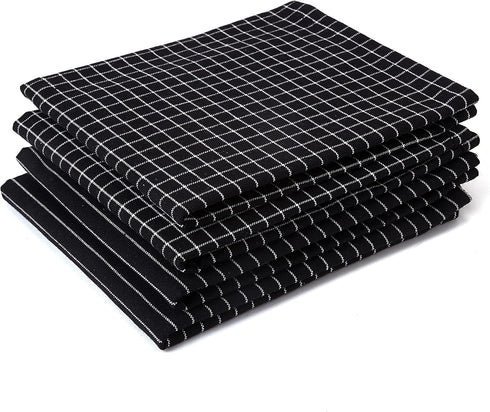 Encasa XO Cotton Kitchen Towel Set | Hand and Tea Cloth for Cleaning & Quick Drying, X-Large 28"x18" (Pack of 4) Highly Absorbent - Butcher Black...