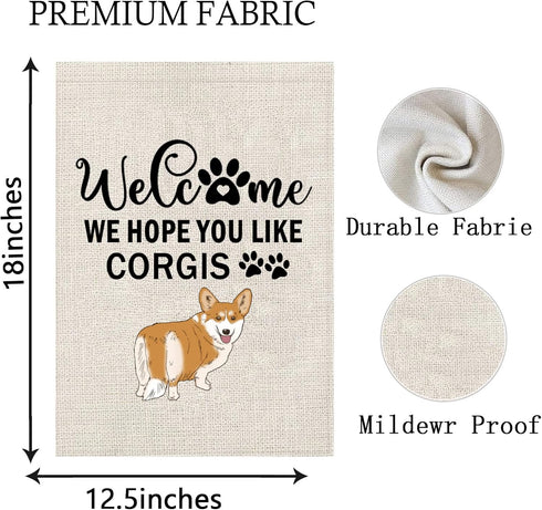Corgi Garden Flag Welcome We Hope You Like Corgis Garden Flag Corgi Dog Garden Decor (Corgi F)...