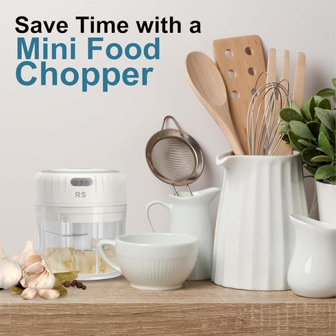 Real Simple Electric Mini Food Processor | Great for Garlic, Onion, Ginger, Jalapeño, Mini Chopper for Quick Food Prep Station | Portable USB Char...