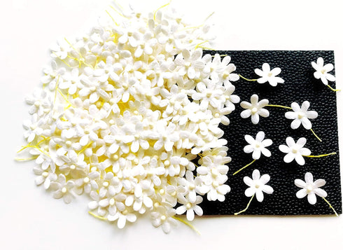 PL Set of 50 Tiny White Flowers Embellishment with Thread stem Size 0.55" Mulberry Paper Flowers Craft Supplies Scrap Booking Embellishments for s...