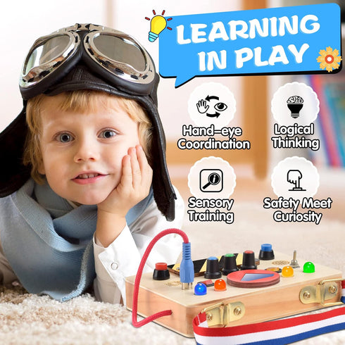 POLKRANE Montessori Toddler Busy Board - Montessori Toys for 1+ Year Old, Toddler Busy Board, Baby Sensory Toys with Led Light Switch, Kid Educati...