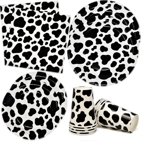 Gift Boutique 122 Pcs Cow Print Party Supplies Disposable Set Paper Plates Cup Napkin for Barnyard Cowboy Cowgirl Farm Animal Barn Birthday Baby S...