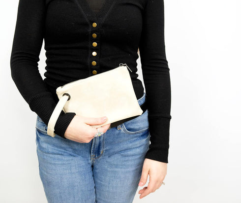 Women’s Wristlet Clutch Handbag, Distressed PU Leather Purse, Stylish with Black Zipper Accents...